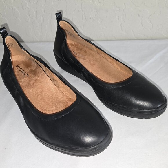 Vionic Jacey Black Leather Slip On Comfort Wedge Heel Shoe Women's Size 10 US - Picture 3 of 10